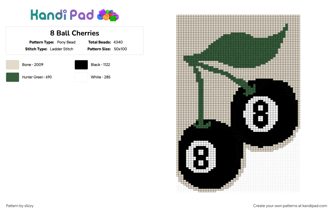 8 Ball Cherries - Pony Bead Pattern by slizzy on Kandi Pad - 8ball, beige, cherries, pool table, vintage