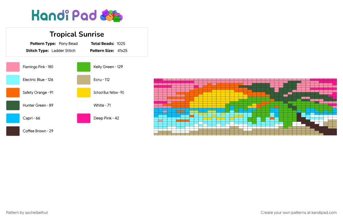 Tropical Sunrise - Pony Bead Pattern by ascheibelhut on Kandi Pad - beige, green, light blue, pink