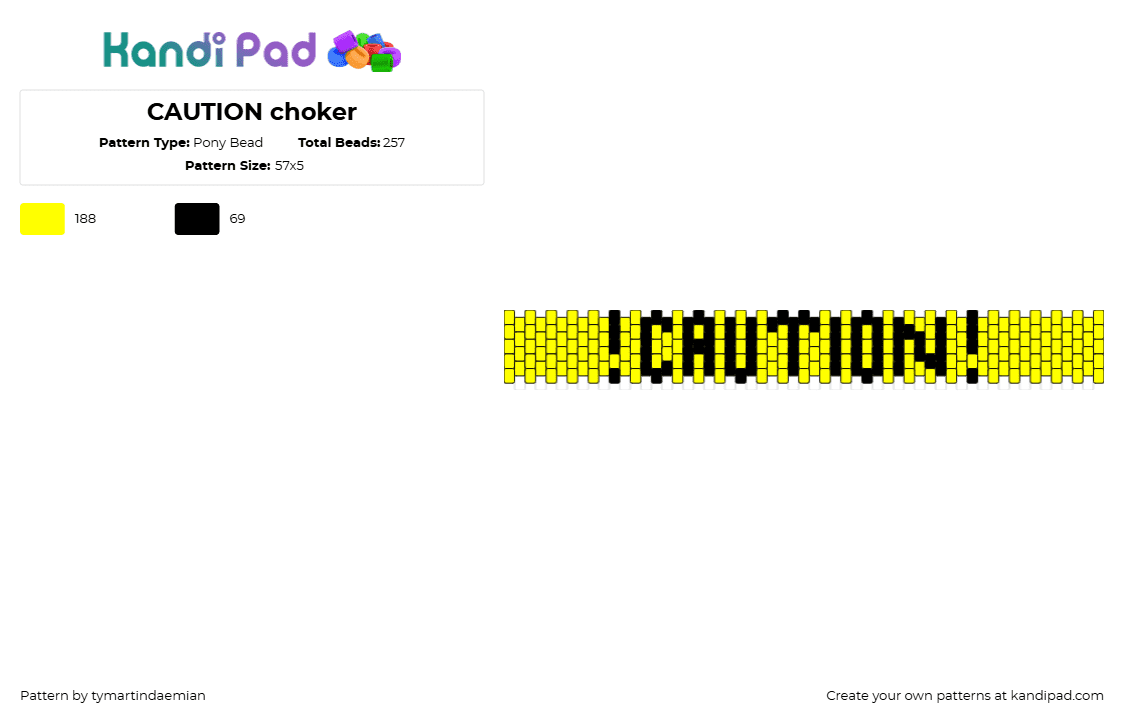 CAUTION choker - Pony Bead Pattern by tymartindaemian on Kandi Pad - caution,text,warning,yield,choker,necklace,jewelry,cuff,yellow,black