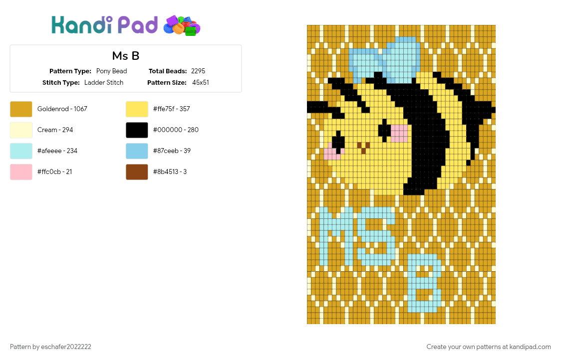 Ms B - Pony Bead Pattern by eschafer2022222 on Kandi Pad - orange, yellow