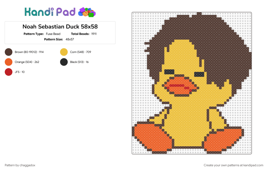 Noah Sebastian Duck 58x58 - Fuse Bead Pattern by chaggadox on Kandi Pad - brown, yellow