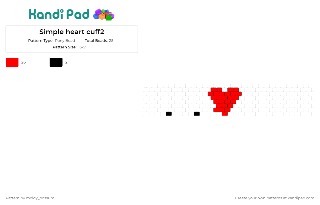Simple heart cuff2 - Pony Bead Pattern by moldy_possum on Kandi Pad - heart,love,cuff