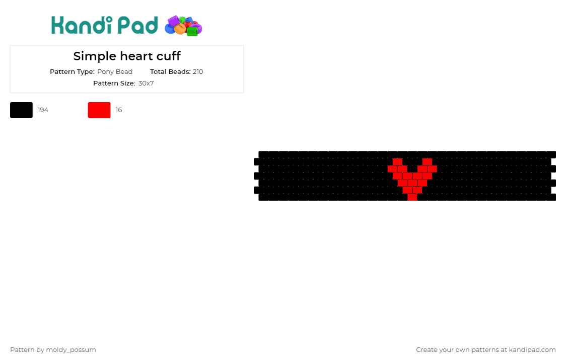 Simple heart cuff - Pony Bead Pattern by moldy_possum on Kandi Pad - heart,love,cuff