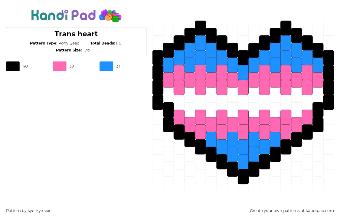 Trans heart - Pony Bead Pattern by kye_kye_exe on Kandi Pad - 