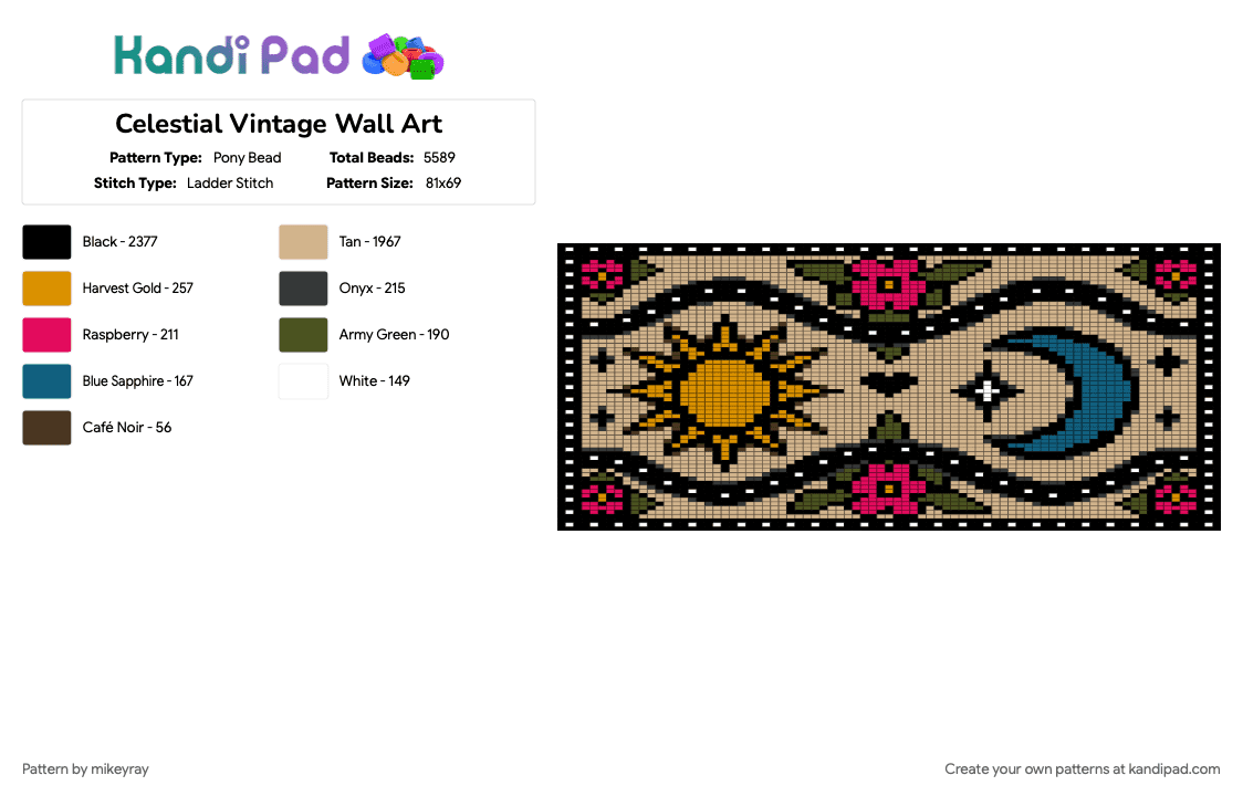 Celestial Vintage Wall Art - Pony Bead Pattern by mikeyray on Kandi Pad - beige, black