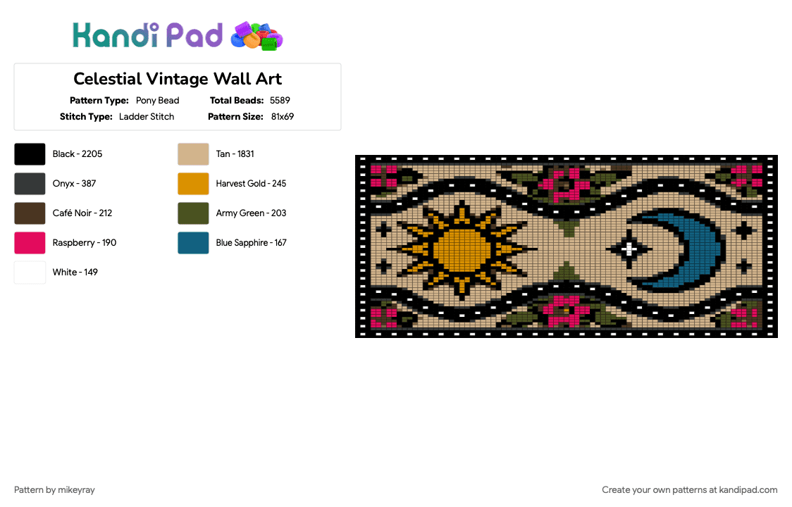 Celestial Vintage Wall Art - Pony Bead Pattern by mikeyray on Kandi Pad - beige, black