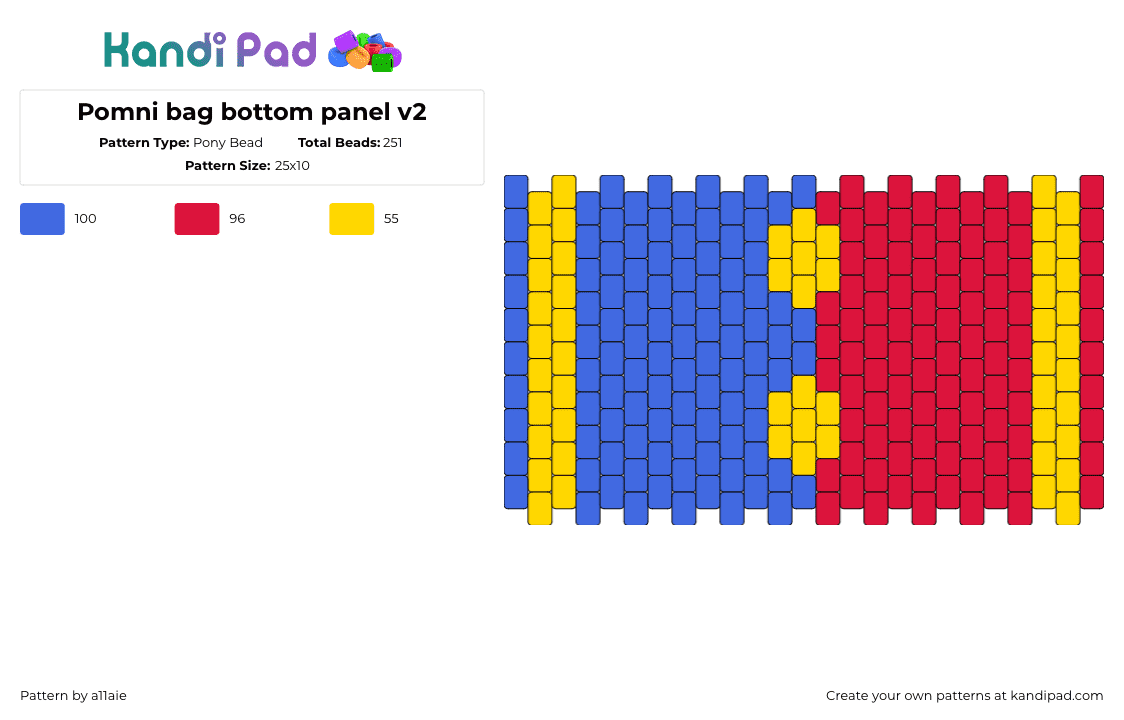 Pomni bag bottom panel v2 - Pony Bead Pattern by a11aie on Kandi Pad - pomni,the amazing digital circus,bag,panel,animation,tv show,red,blue,yellow