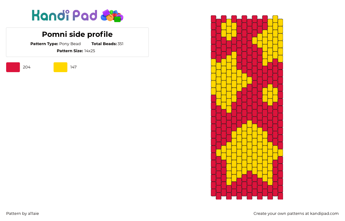 Pomni side panel 1 v2 - Pony Bead Pattern by a11aie on Kandi Pad - pomni,stars,amazing digital circus,panel,bag,animation,tv show,yellow,red