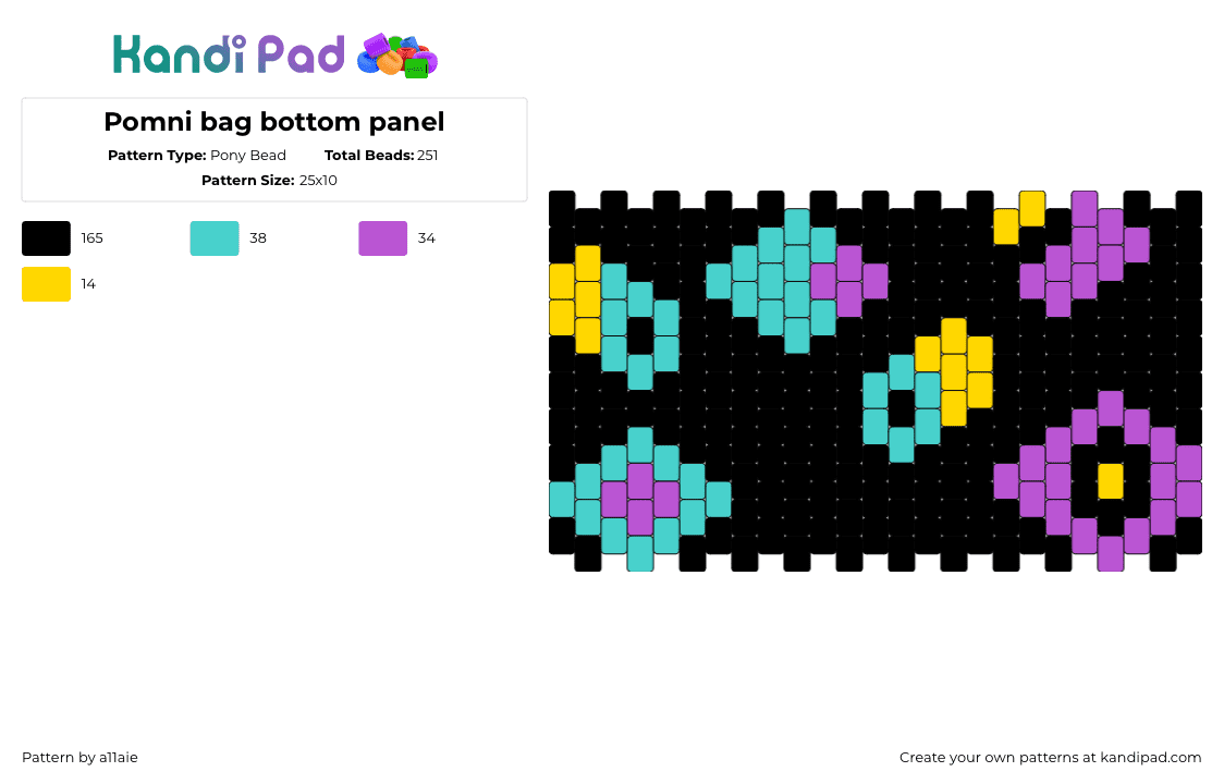 Pomni bag bottom panel v1 - Pony Bead Pattern by a11aie on Kandi Pad - pomni,the amazing digital circus,bag,panel,animation,tv show,black,teal,purple