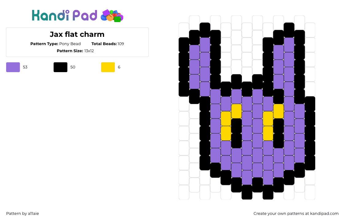 Jax flat charm - Pony Bead Pattern by a11aie on Kandi Pad - jax,amazing digital circus,character,head,animation,tv show,purple