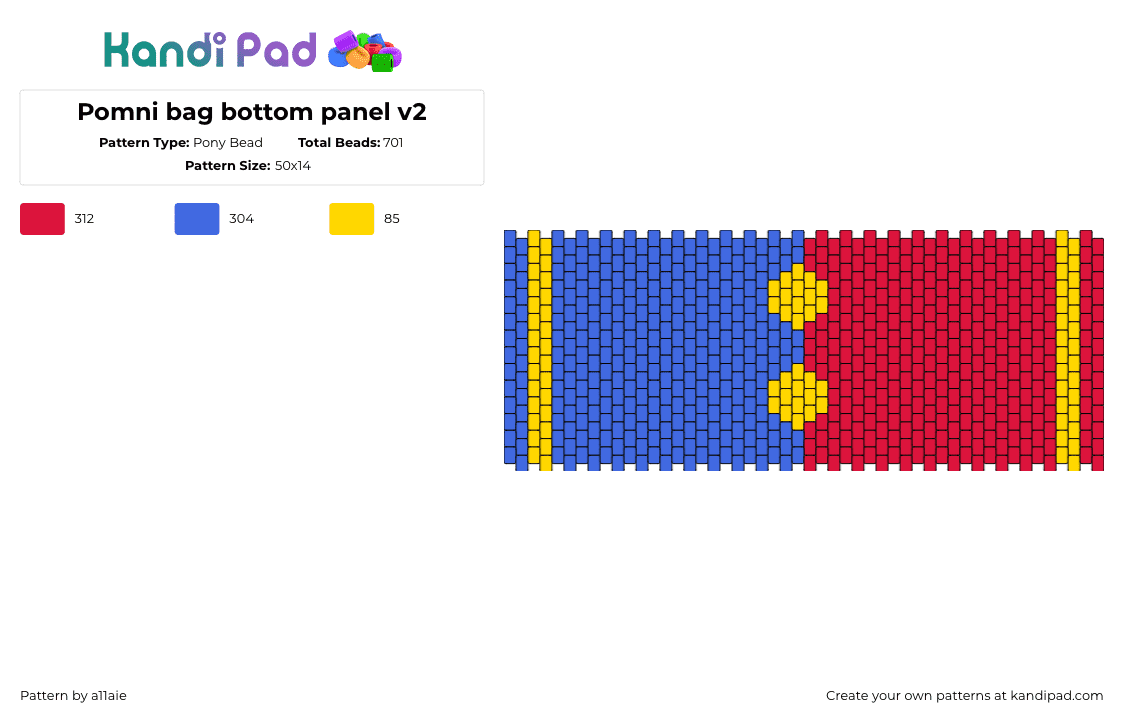 Pomni bag bottom panel v2 - Pony Bead Pattern by a11aie on Kandi Pad - pomni,the amazing digital circus,bag,panel,animation,tv show,red,blue,yellow