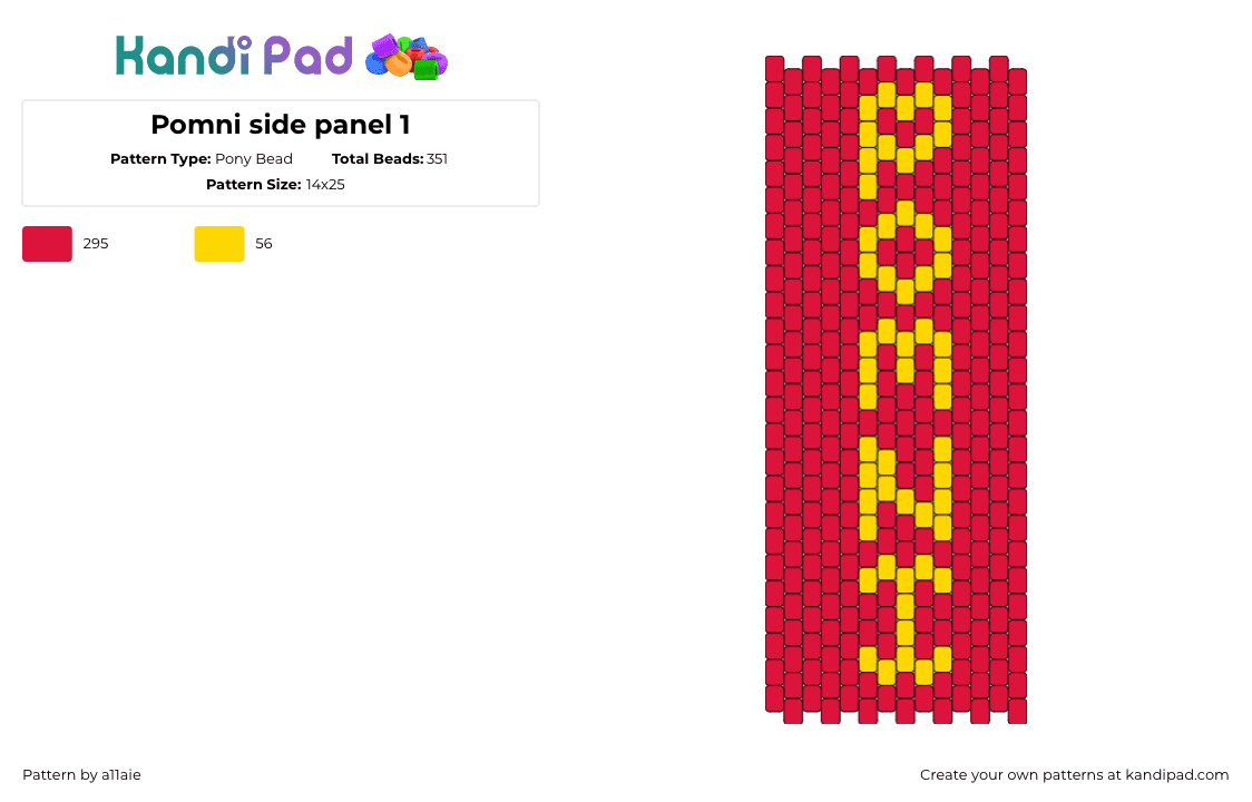 Pomni side panel 1 - Pony Bead Pattern by a11aie on Kandi Pad - pomni,amazing digital circus,text,cartoon,tv show,panel,bag,red,yellow