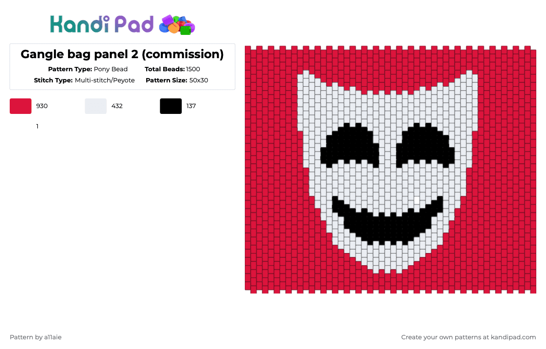 Gangle bag panel 2 (commission) - Pony Bead Pattern by a11aie on Kandi Pad - white,red