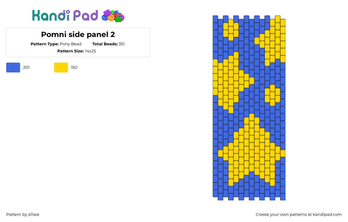 Pomni side panel 2 - Pony Bead Pattern by a11aie on Kandi Pad - pomni,stars,amazing digital circus,panel,bag,yellow,blue