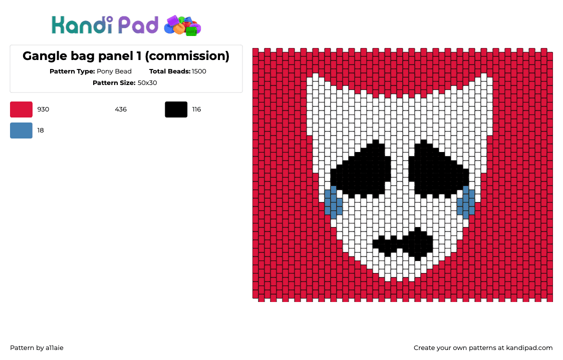 Gangle bag panel 1 (commission) - Pony Bead Pattern by a11aie on Kandi Pad - gangle,amazing digital circus,panel,bag,mask,tears,sad,animation,tv show,red,white