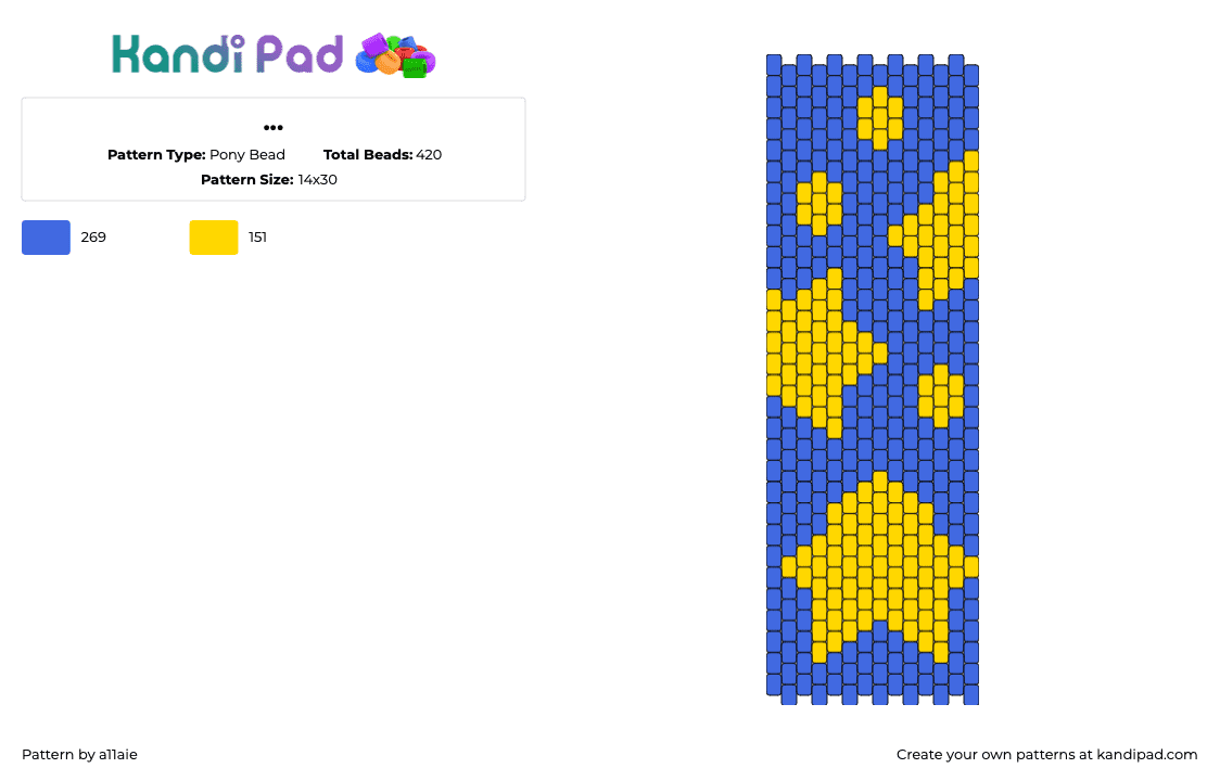 ... - Pony Bead Pattern by a11aie on Kandi Pad - stars,panel,yellow,blue