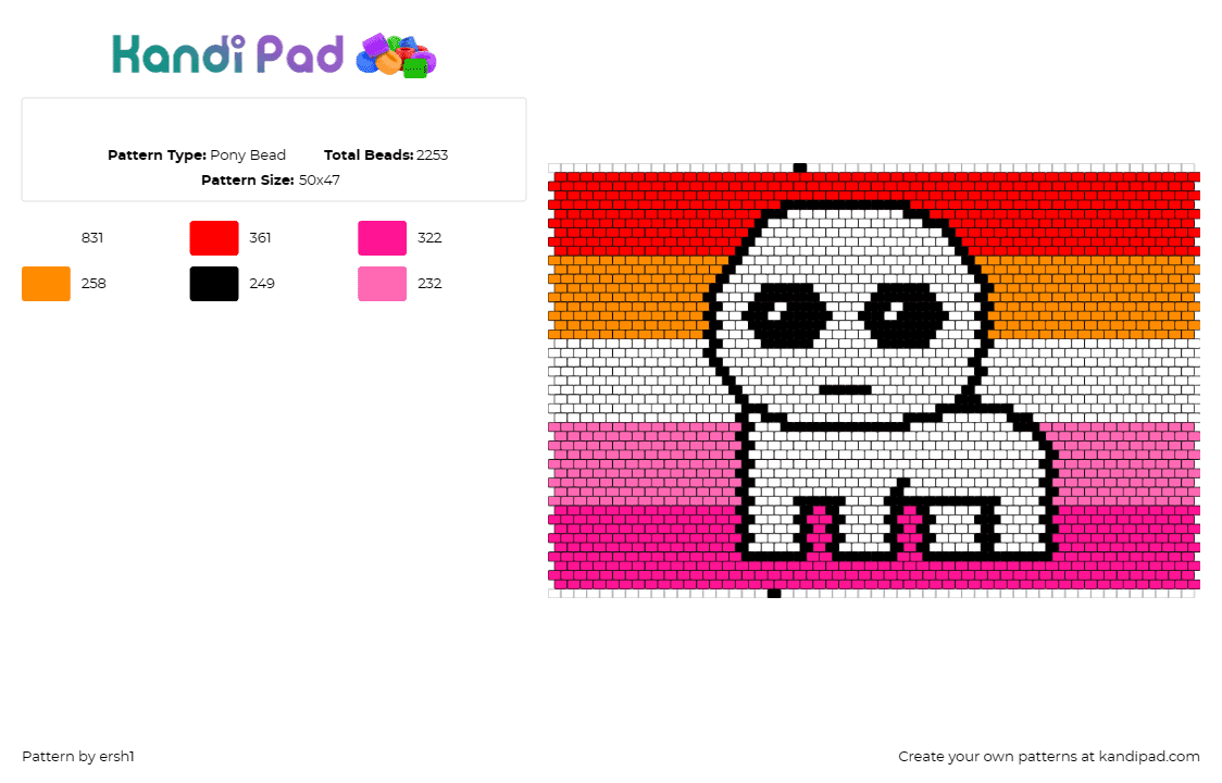  - Pony Bead Pattern by ersh1 on Kandi Pad - yippee,autism,lesbian,pride,creature,white,black,orange,pink