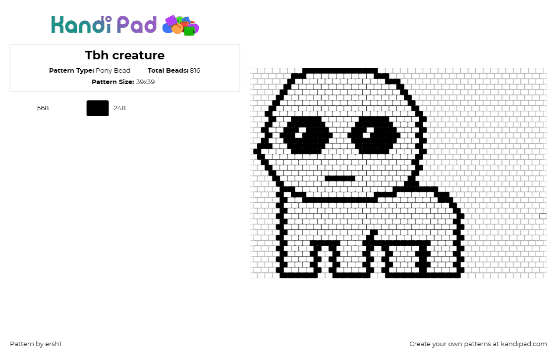 Tbh creature - Pony Bead Pattern by ersh1 on Kandi Pad - tbh,yippee,autism,creature,simple,white,black