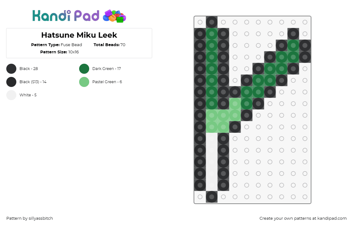 Hatsune Miku Leek - Fuse Bead Pattern by sillyassbitch on Kandi Pad - leek,vegetable,hatsune miku,vocaloid,music,green