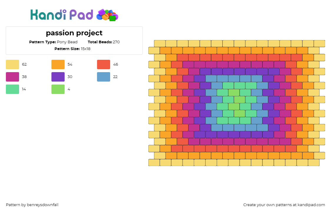 passion project - Pony Bead Pattern by benreysdownfall on Kandi Pad - colorful,panel,spiral