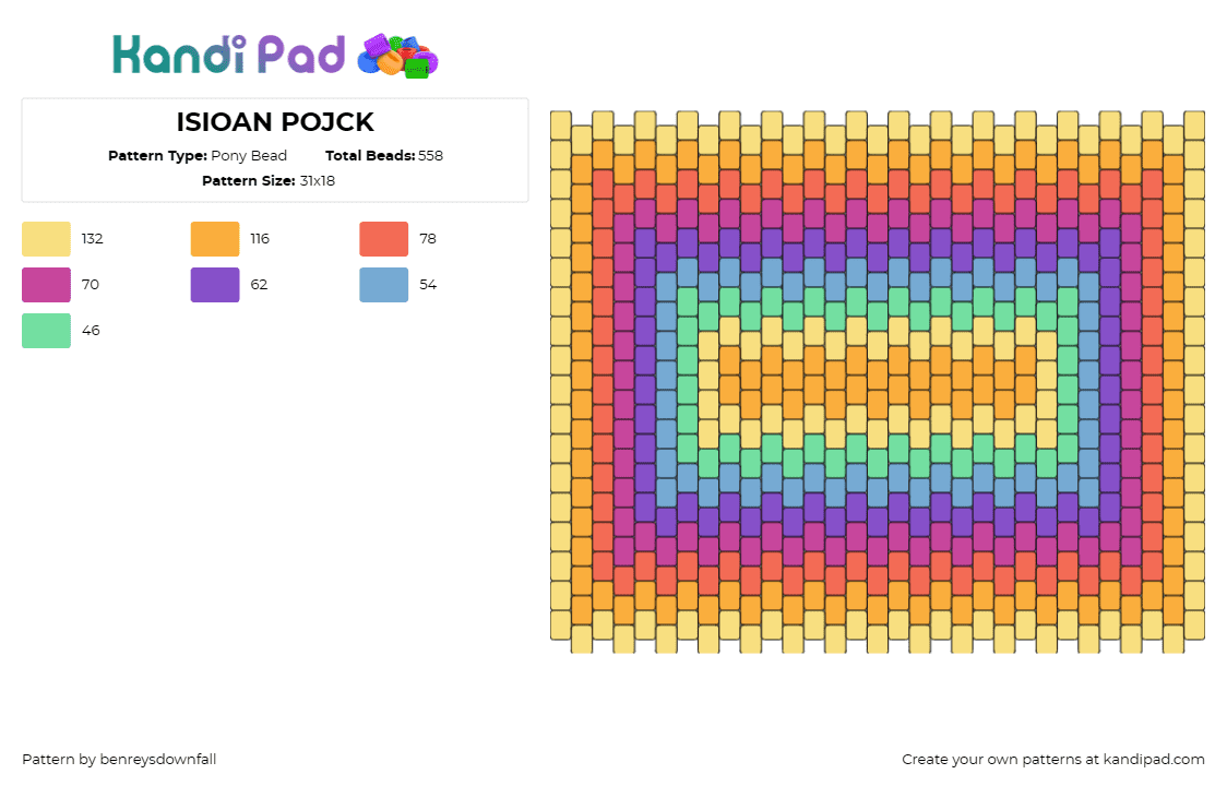 ISIOAN POJCK - Pony Bead Pattern by benreysdownfall on Kandi Pad - gradient,geometric,panel,colorful,trippy,yellow,teal,purple