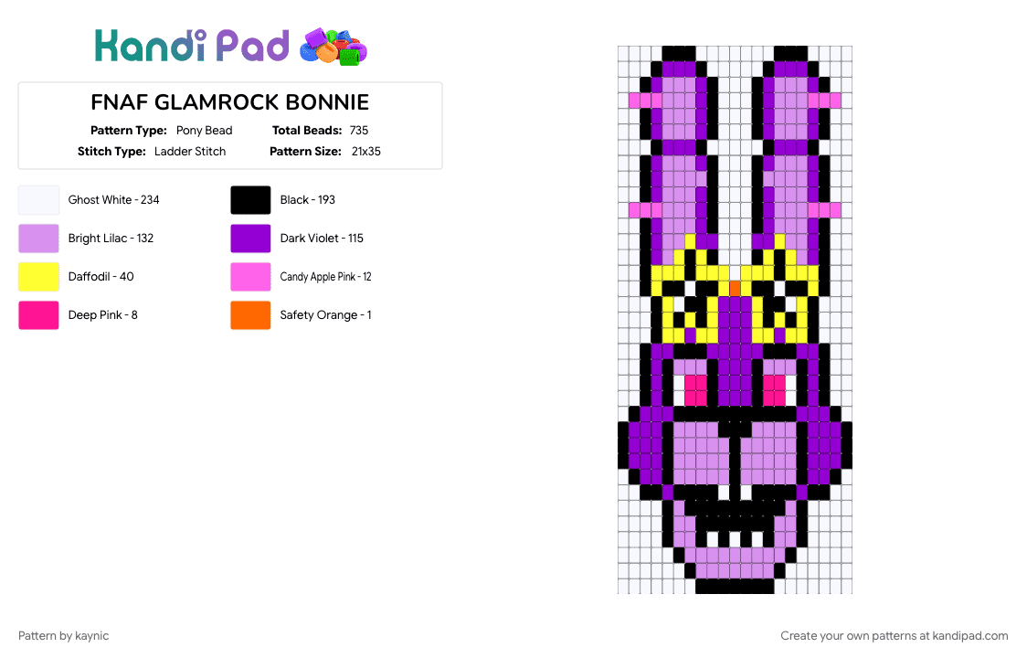 FNAF GLAMROCK BONNIE - Pony Bead Pattern by kaynic on Kandi Pad - pink, purple