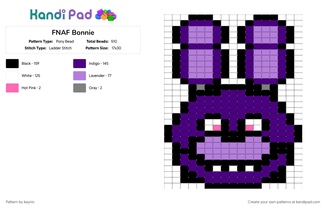 FNAF Bonnie - Pony Bead Pattern by kaynic on Kandi Pad - pink, purple