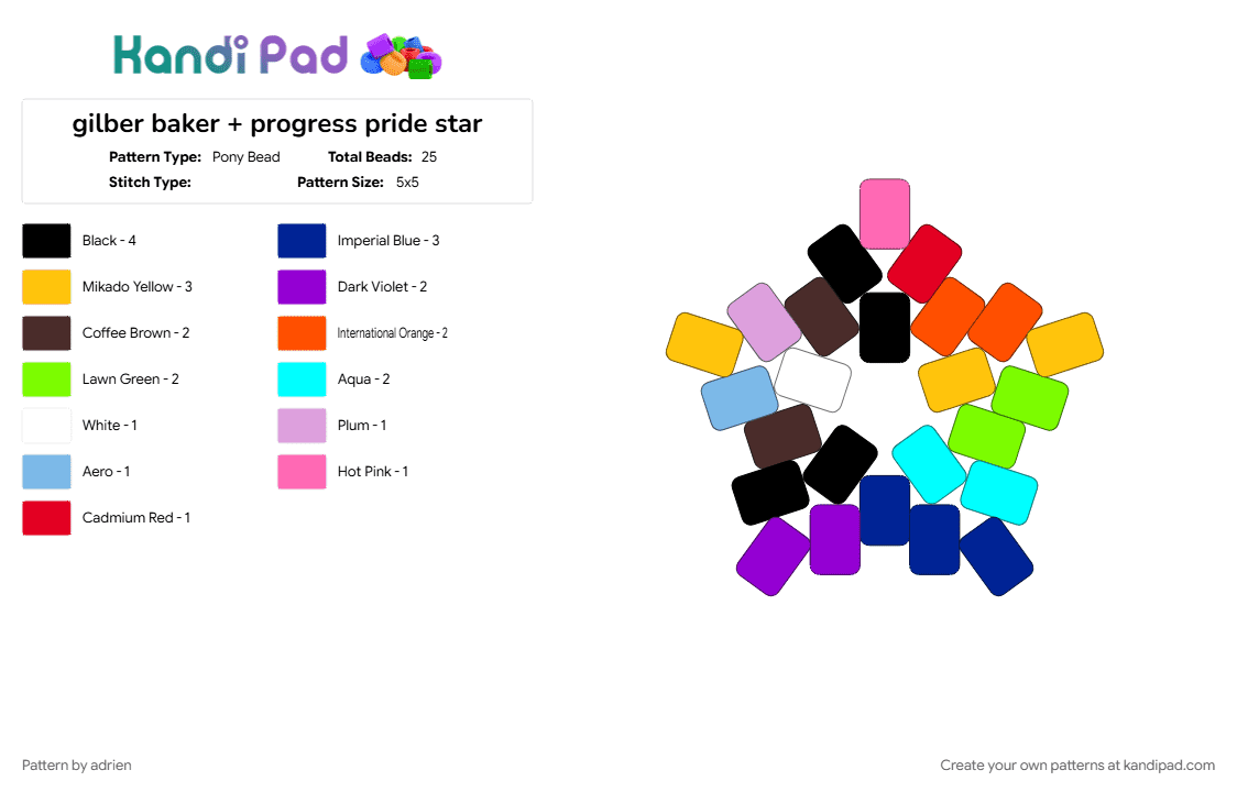 gilber baker + progress pride star - Pony Bead Pattern by adrien on Kandi Pad - gilbert baker, light blue, pride, progress pride, purple, yellow
