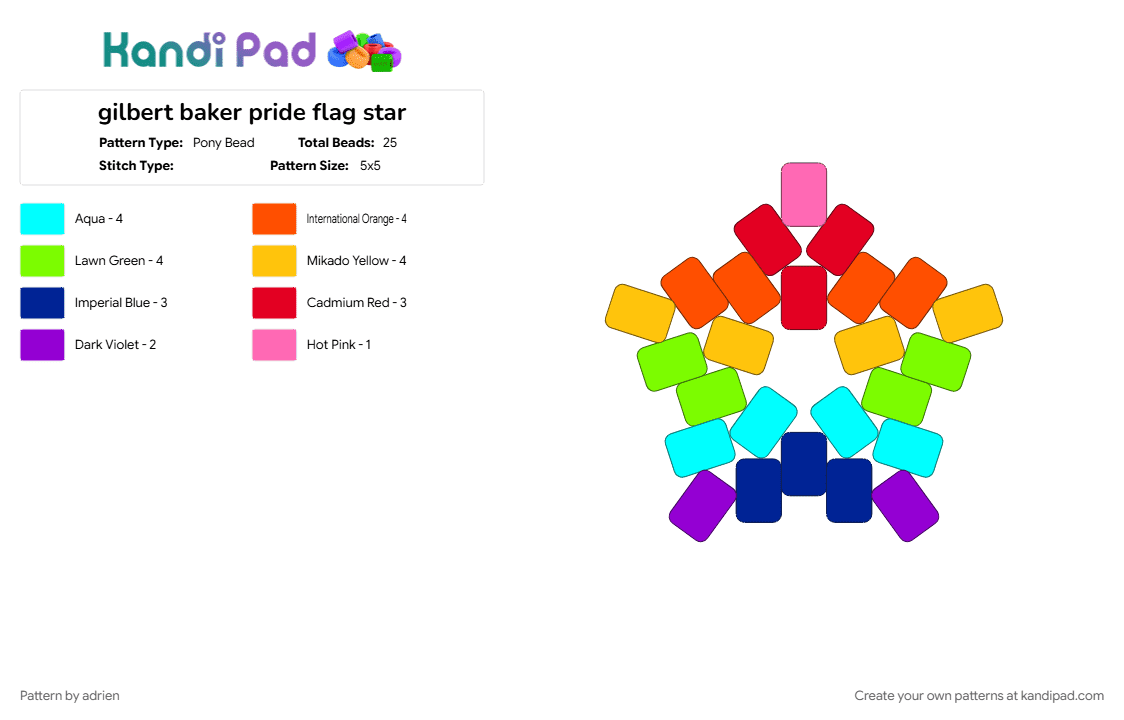 gilbert baker pride flag star - Pony Bead Pattern by adrien on Kandi Pad - colorful, gilbert baker, green, light blue, pride