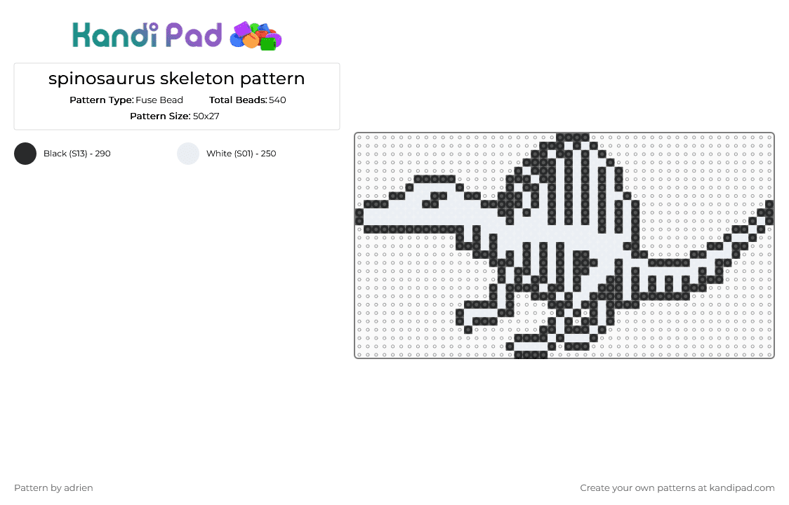 spinosaurus skeleton pattern - Fuse Bead Pattern by adrien on Kandi Pad - white,black