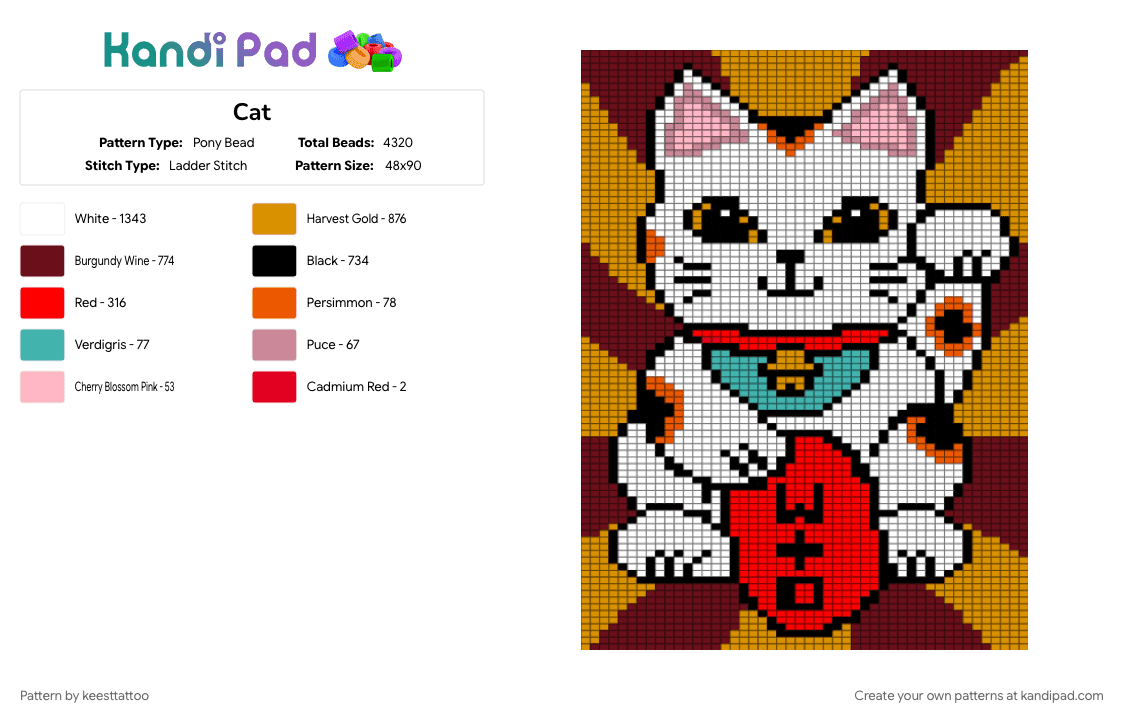 Cat - Pony Bead Pattern by keesttattoo on Kandi Pad - brown, orange