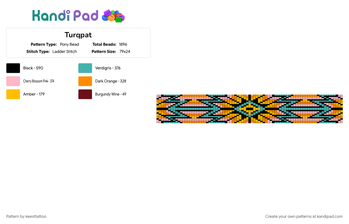 Turqpat - Pony Bead Pattern by keesttattoo on Kandi Pad - orange, pink, teal