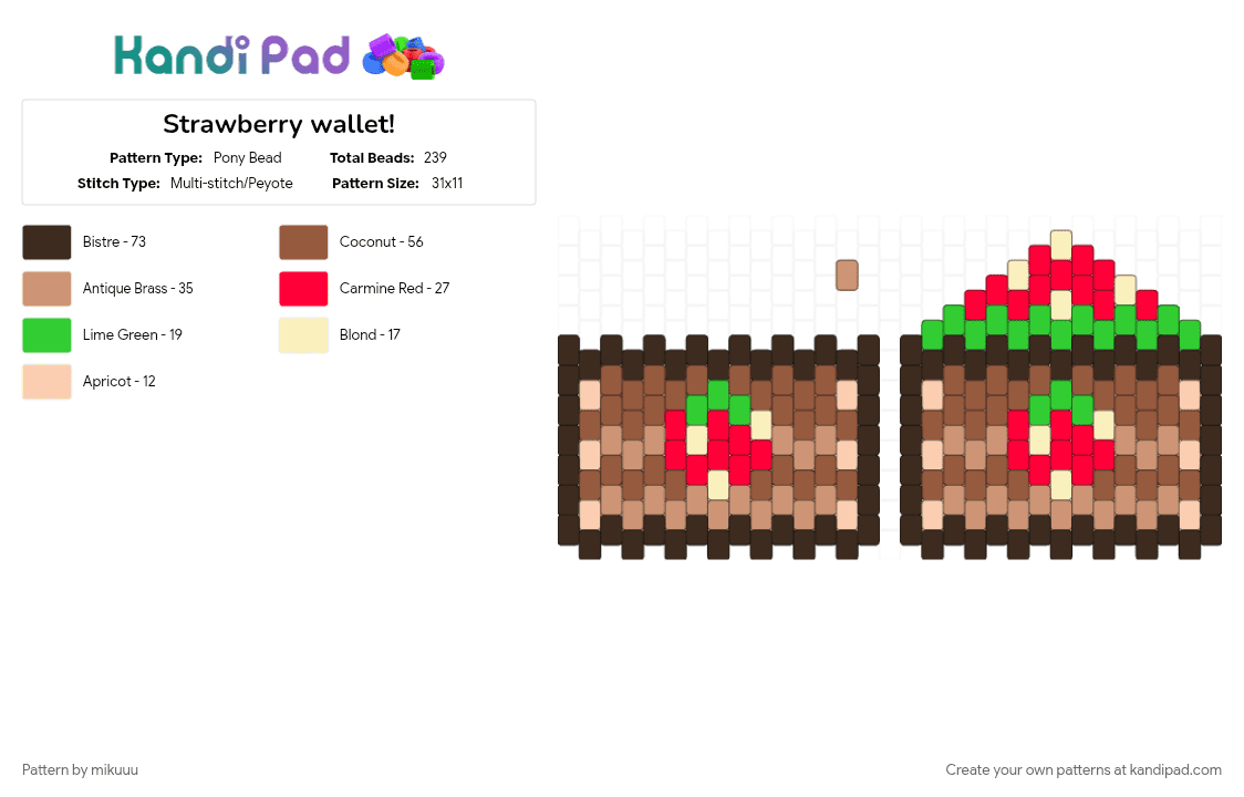 Strawberry wallet! - Pony Bead Pattern by mikuuu on Kandi Pad - beige, brown, tan