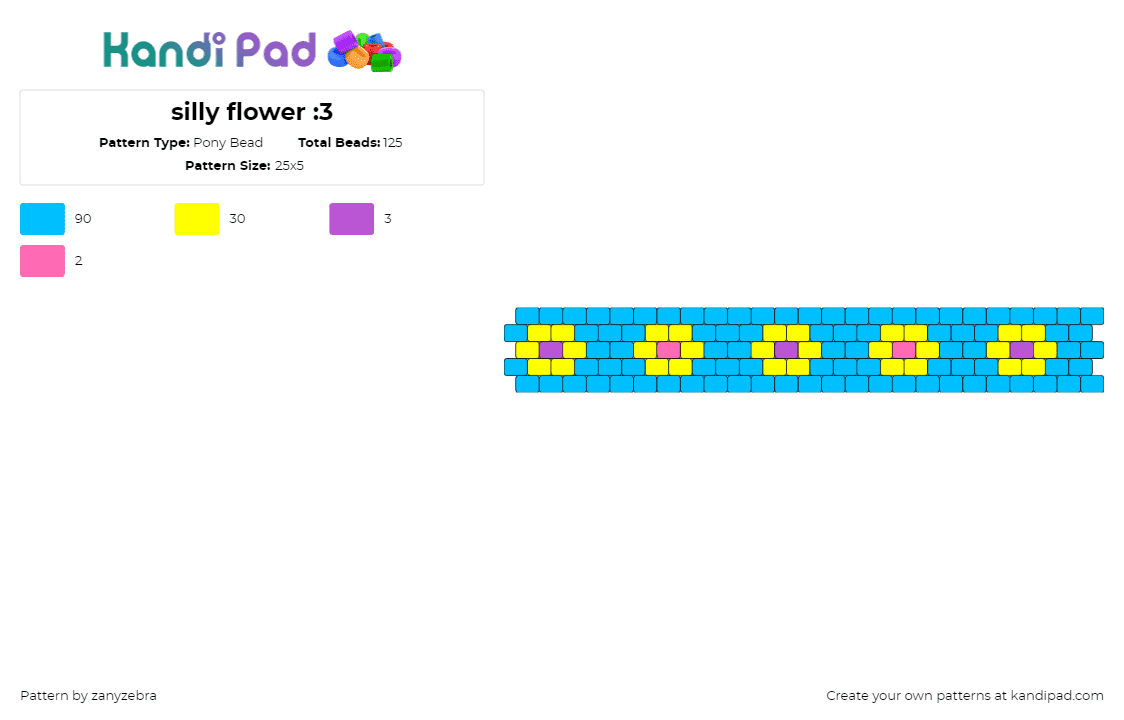 silly flower :3 - Pony Bead Pattern by zanyzebra on Kandi Pad - flowers,repeating,bracelet,cuff,nature,spring,bright,blue,light blue,yellow