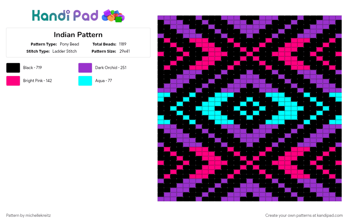 Indian Pattern Pony Bead Pattern - Kandi Pad | Kandi Patterns, Fuse ...