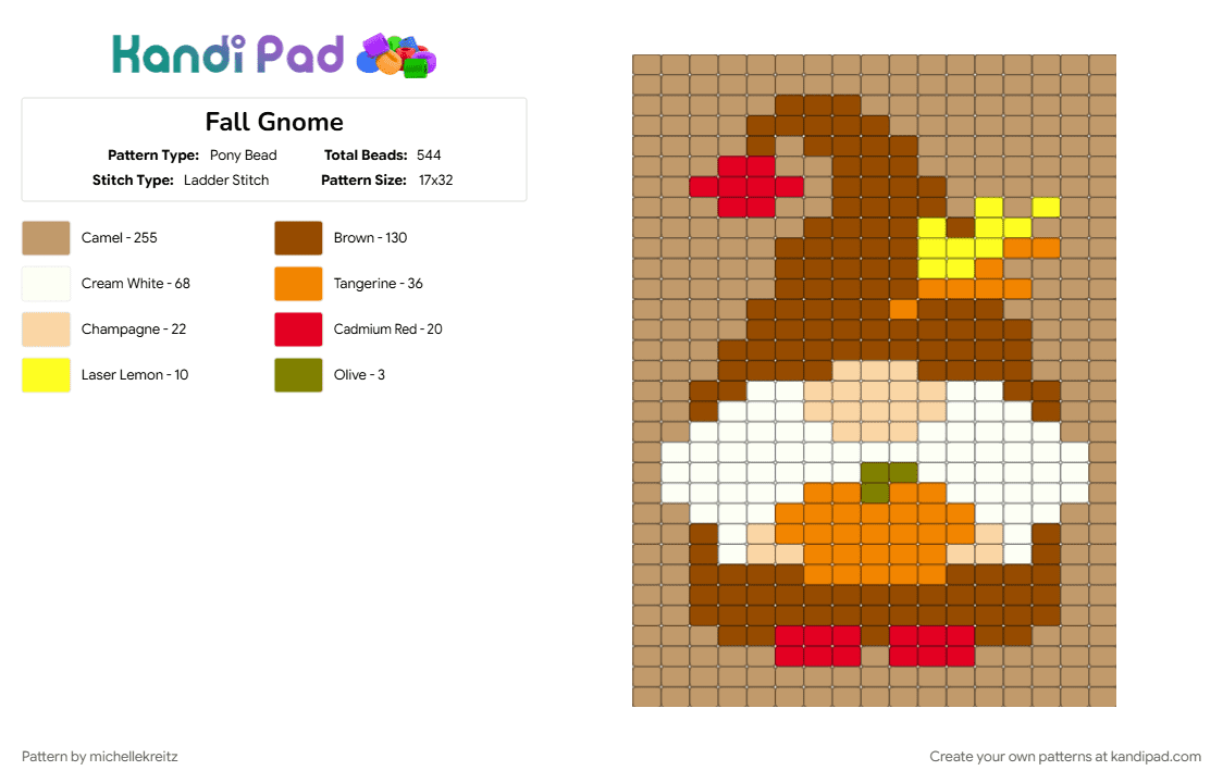 Fall Gnome - Pony Bead Pattern by michellekreitz on Kandi Pad - beige, red