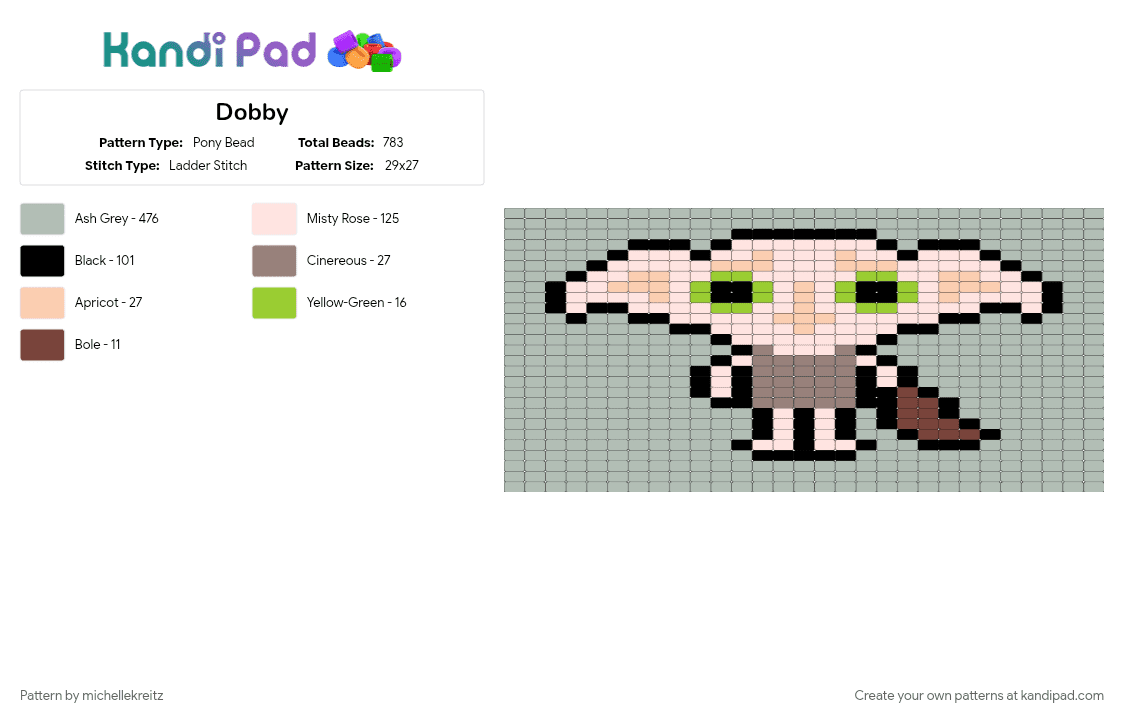 Mlp Render Dobby Pony Bead Pattern - Kandi Pad | Kandi Patterns, Fuse Bead ...