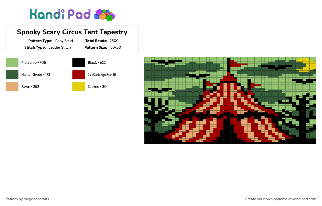 Spooky Scary Circus Tent Tapestry - Pony Bead Pattern by megdoescrafts on Kandi Pad - circus, cotdcircuses, gray, green, halloween, horror, red, spooky, tapestry