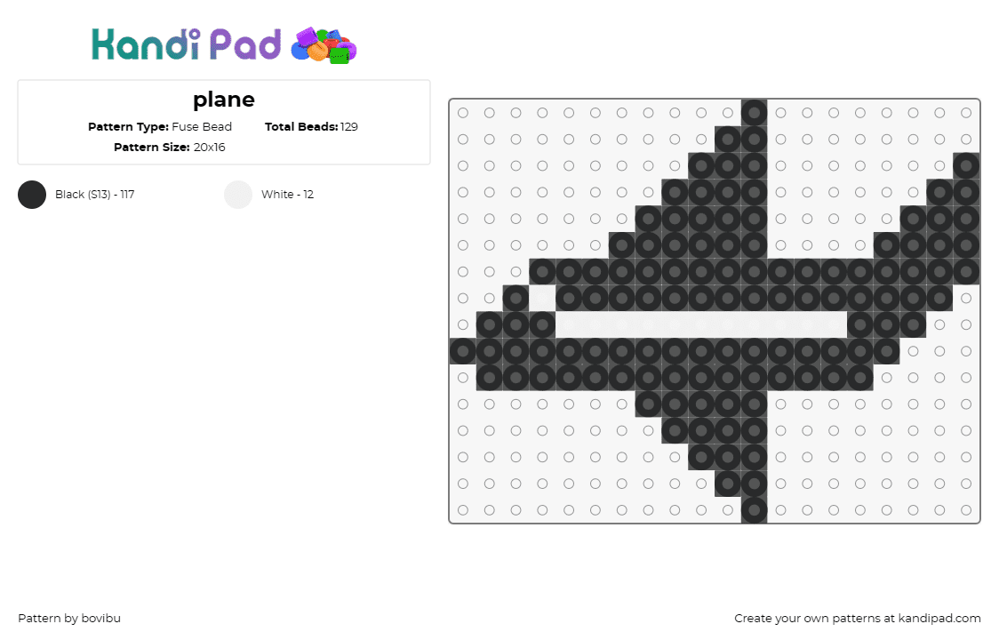 plane - Fuse Bead Pattern by bovibu on Kandi Pad - airplane,jet,silhouette,simple,vehicle,black