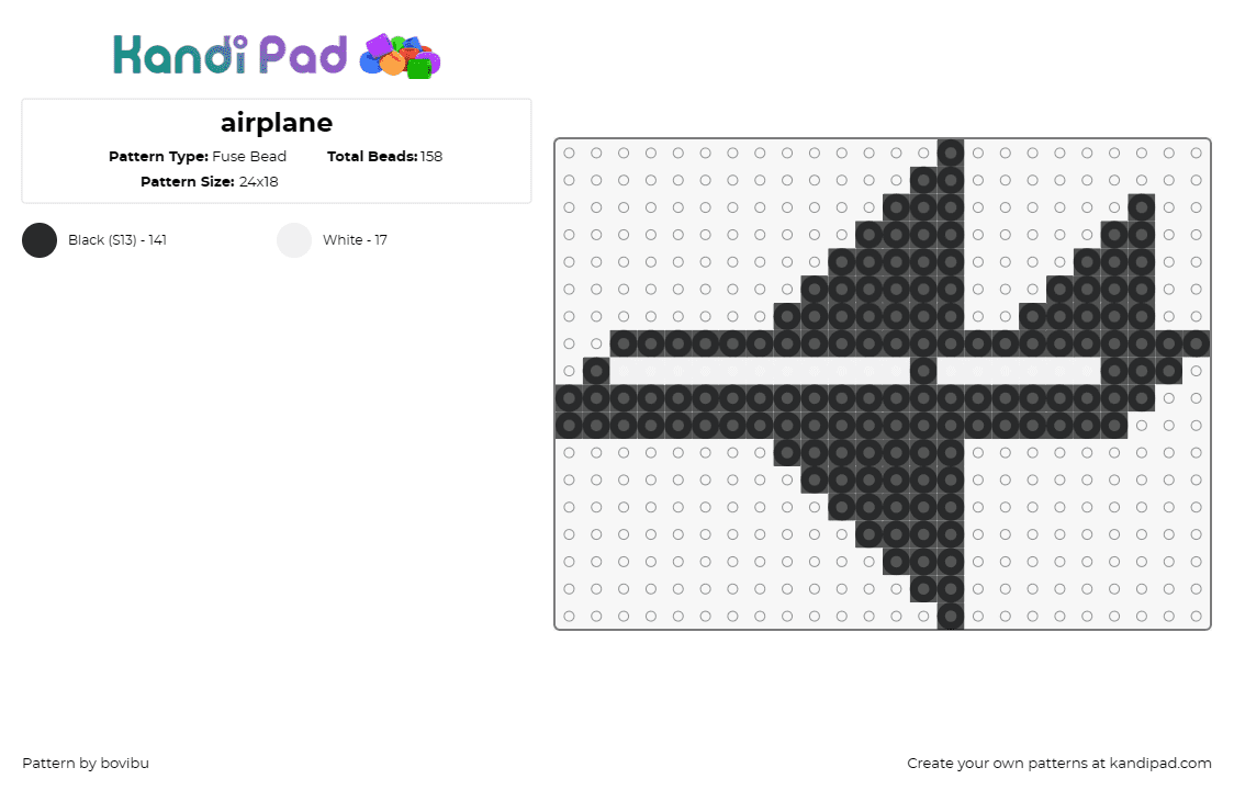 airplane - Fuse Bead Pattern by bovibu on Kandi Pad - airplane,transportation,silhouette,simple,black