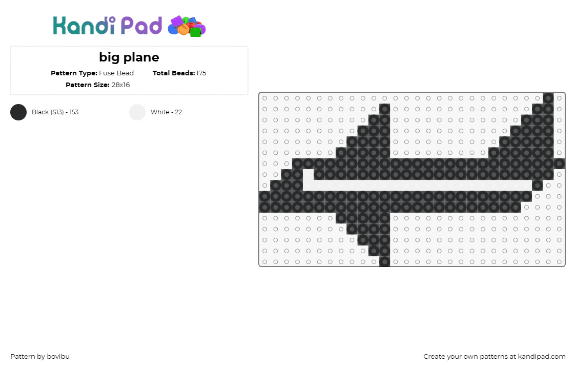 big plane - Fuse Bead Pattern by bovibu on Kandi Pad - airplane,jet,silhouette,simple,vehicle,black