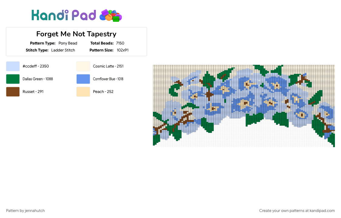 Forget Me Not Tapestry - Pony Bead Pattern by jennahutch on Kandi Pad - green, light blue, white