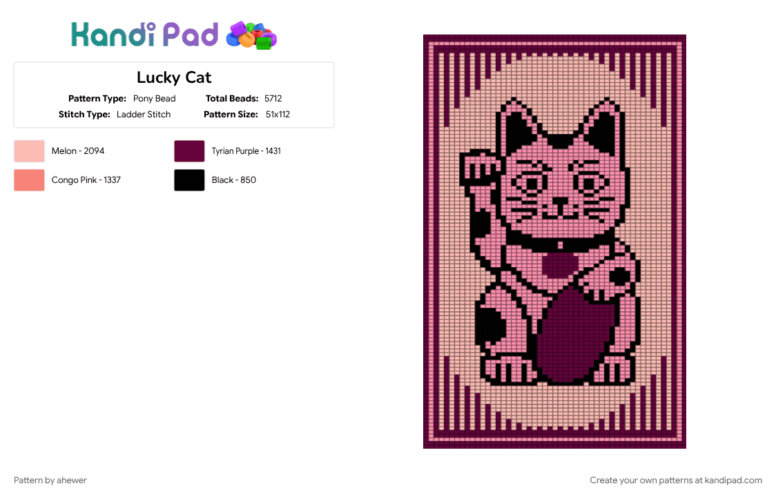 Lucky Cat - Pony Bead Pattern by ahewer on Kandi Pad - beige, pink