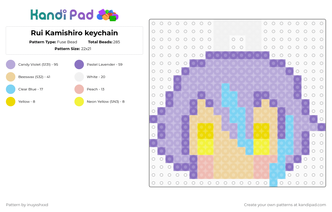 Rui Kamishiro keychain Fuse Bead Pattern - Kandi Pad | Kandi Patterns ...
