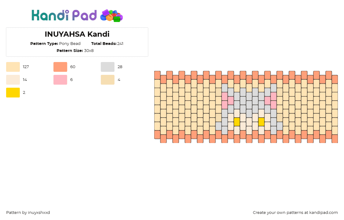 INUYAHSA Kandi - Pony Bead Pattern by inuyxshxxd on Kandi Pad - kirara,inuyasha,manga,anime,cat,cuff,pastel,orange,yellow