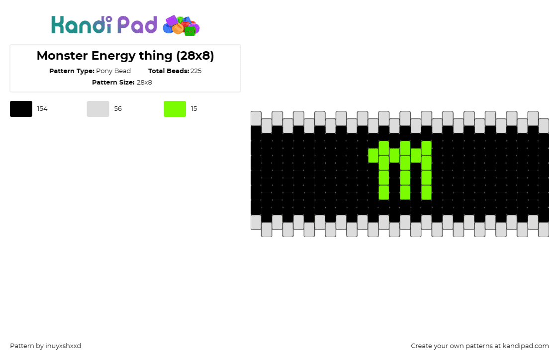 Monster Energy thing (28x8) - Pony Bead Pattern by inuyxshxxd on Kandi Pad - monster,energy,logo,drink,cuff,black,green