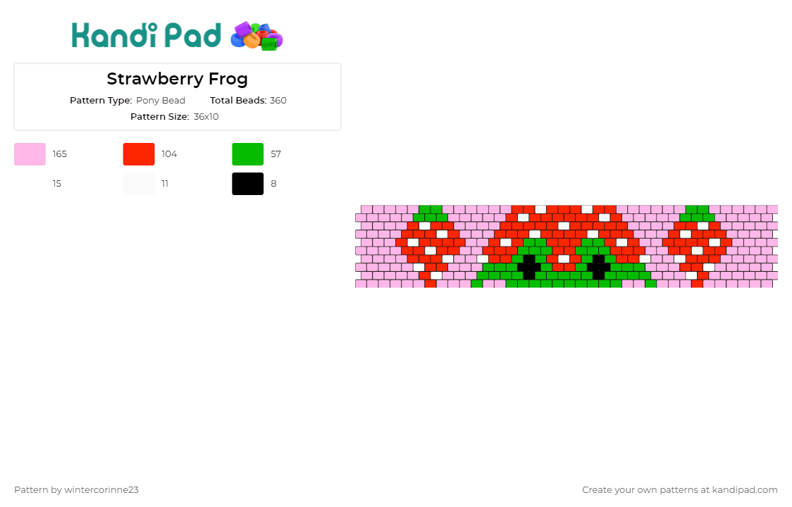 Strawberry Frog - Pony Bead Pattern by wintercorinne23 on Kandi Pad - frog,strawberry,animal,fruit,food,cuff