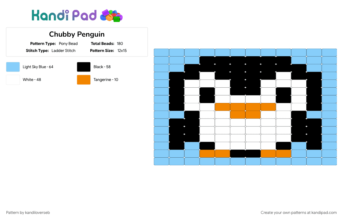 Chubby Penguin - Pony Bead Pattern by kandiloverseb on Kandi Pad - animal, cute, light blue, penguin