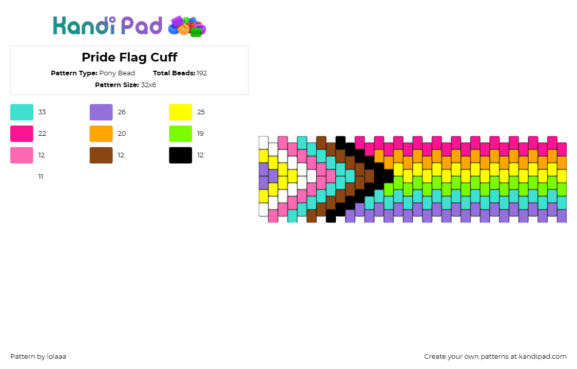 Pride Flag Cuff - Pony Bead Pattern by lolaaa on Kandi Pad - progress,pride,flag,cuff,colorful,community,support