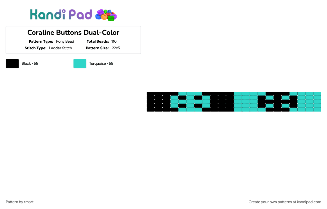 Coraline Buttons Dual-Color - Pony Bead Pattern by rmart on Kandi Pad - black, teal